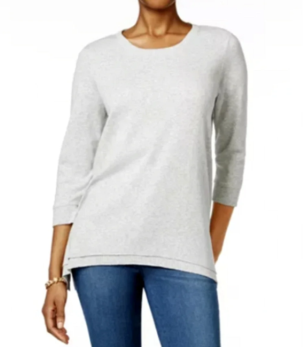 Style & Co Womens Lounge Lt Grey Heather BridgeHem Pullover Sweater Top LARGE
